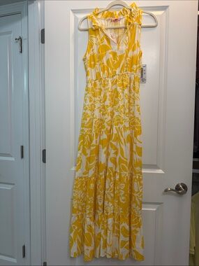 Sunny Yellow Floral Maxi Dress with V-Neck